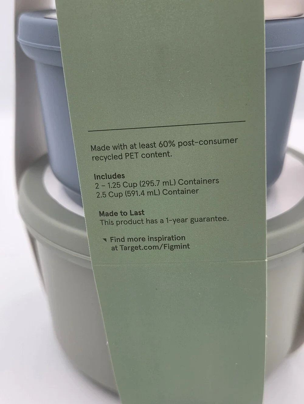 Figmint Set of 3 Round Food Storage Containers in Blue, Sage, and White Nwt